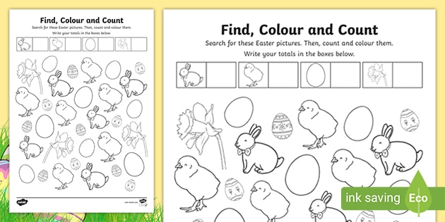 Easter Find  Colour And Count Worksheet Teacher Made