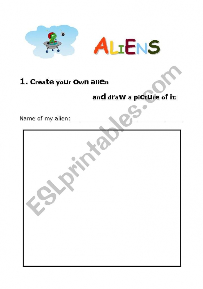 English Worksheets Drawing Aliens