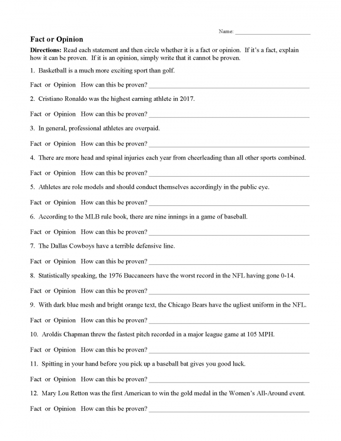 Fact And Opinion Worksheets