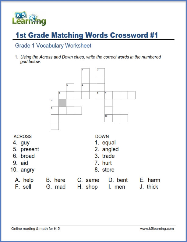 First Grade Vocabulary Worksheets  Printable And Organized By