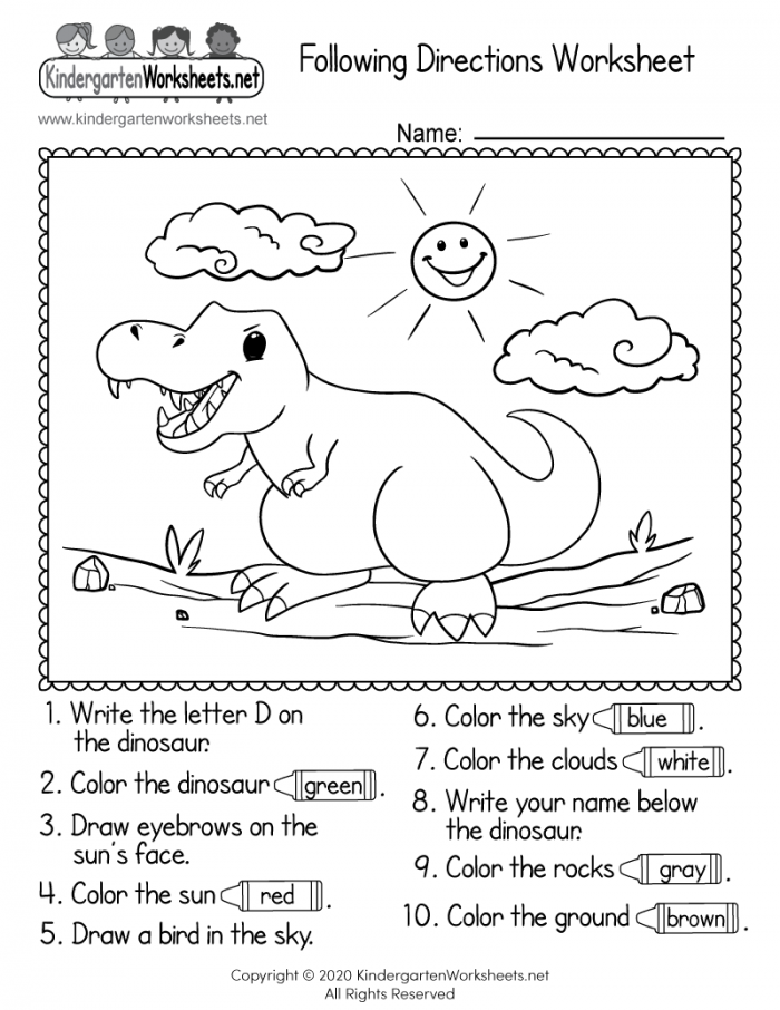 Following Directions Worksheet For Kindergarten