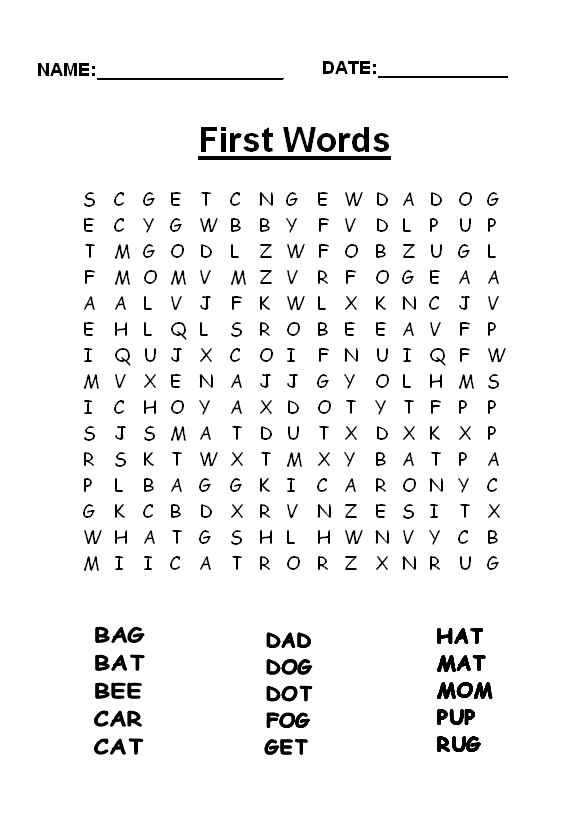 Free Kids Word Search