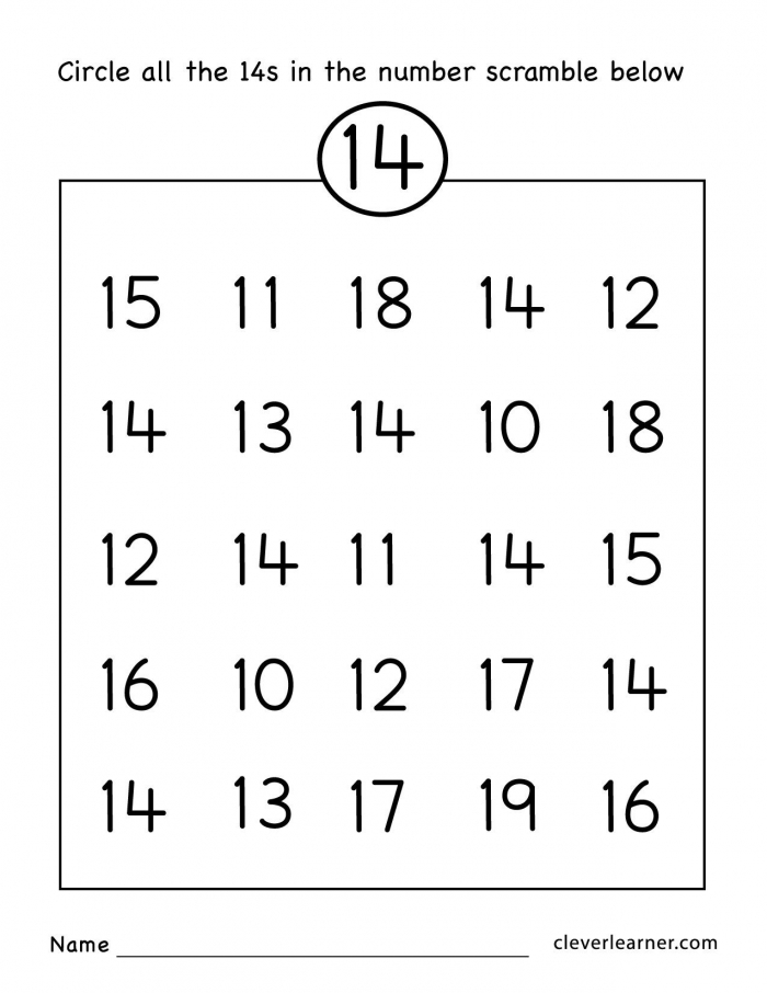Free Number Fourteen Worksheets For Kindergarten