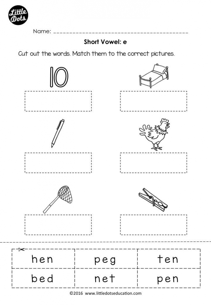 Free Short Vowel E Worksheet For Preschool Or Kindergarten Class