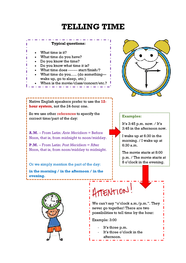 Free Telling Time Worksheets And Activities