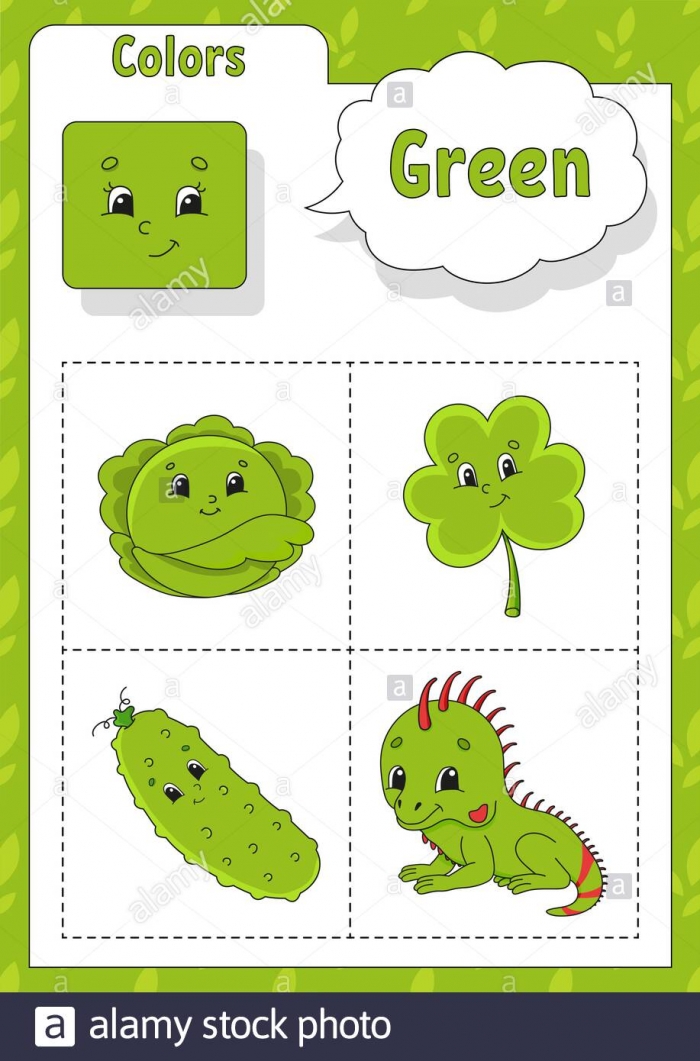 Learning Colors Green Color Flashcard For Kids Cute Cartoon