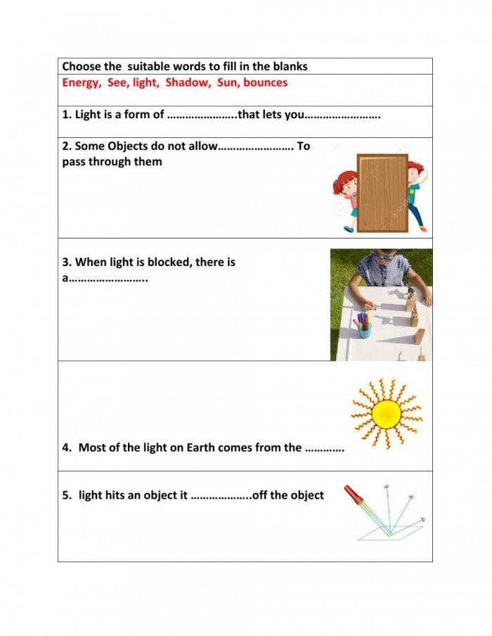 Light Worksheet For