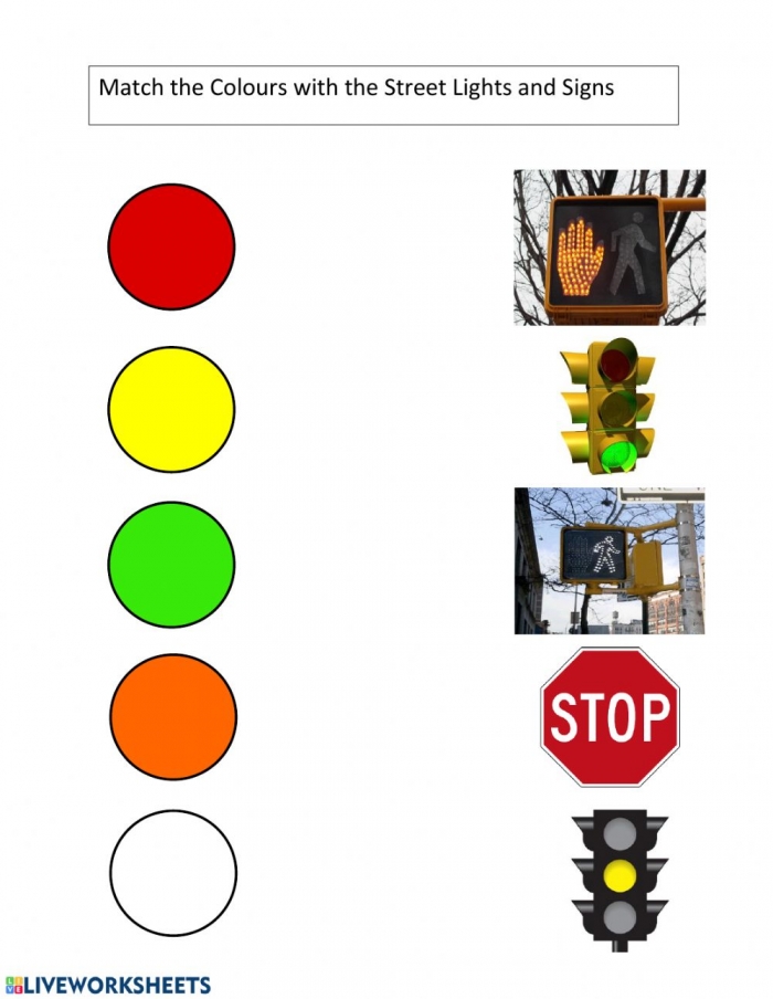 Matching Road Signs And Colours Worksheet