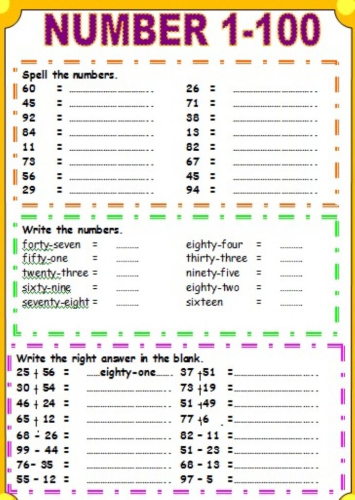 Numbers To Exercise Worksheets Math Tutor Description Free