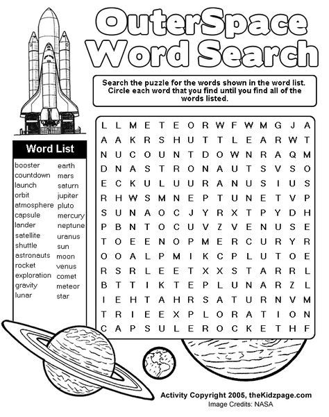 Outer Space Word Search Activity Sheet
