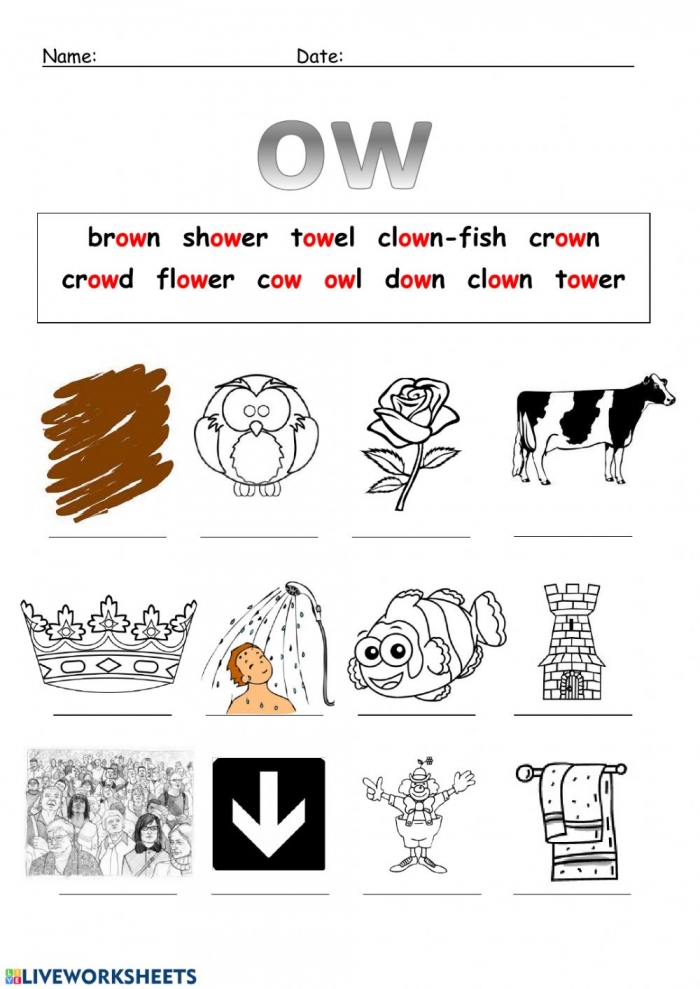 “Ow” Sounds Phonics: A Cow In The House! Worksheets | 99Worksheets