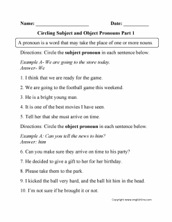 Nouns And Pronouns: Subject Of A Sentence