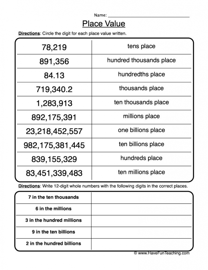 Place Value Practice Worksheet  Have Fun Teaching