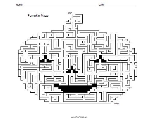Pumpkin Maze Worksheets | 99Worksheets