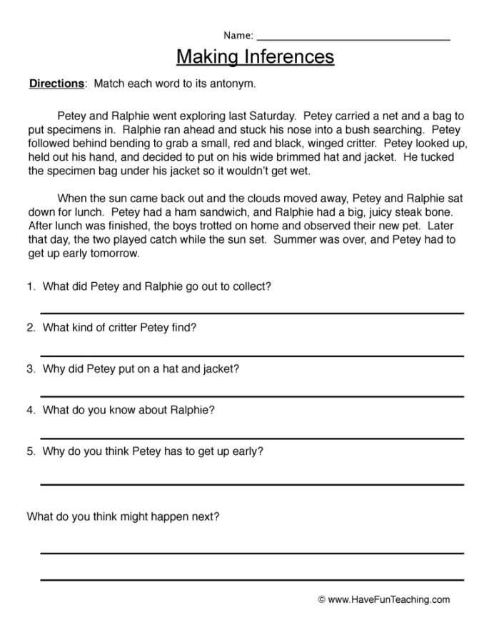 Reading Inferences Worksheet Have Fun Teaching Making Worksheets