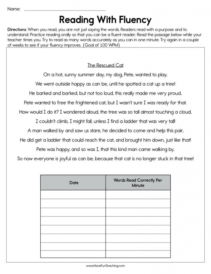 Reading With Fluency Worksheet  Have Fun Teaching