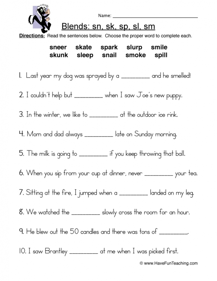 S Blends Worksheets 99Worksheets