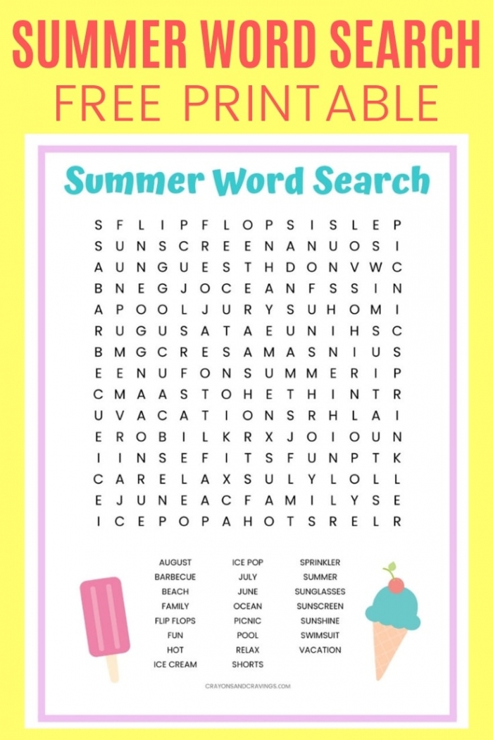 Summer Word Search Free Printable Worksheet For Kids