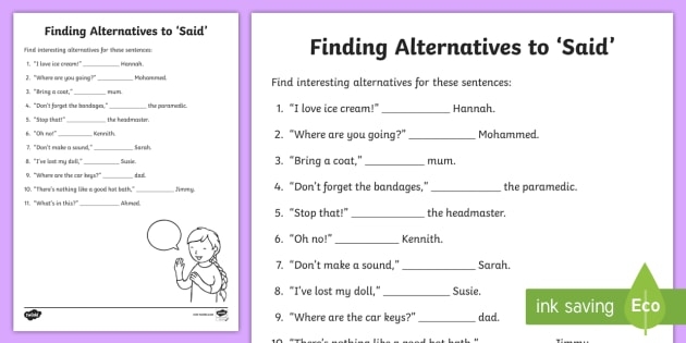 Synonyms For Said Worksheet