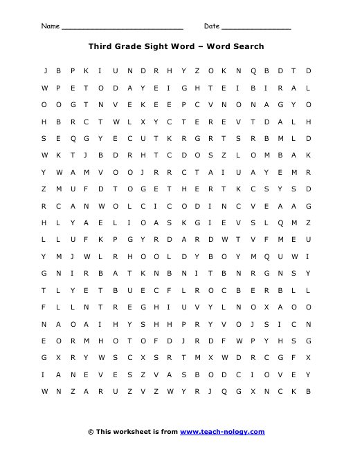 Third Grade Sight Words Word Search