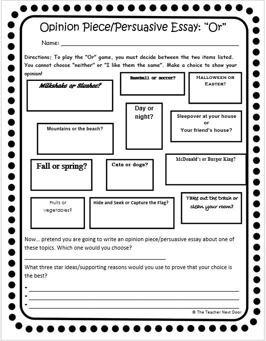 This Opinion Piece Handout Called Or By The Teacher Next Door