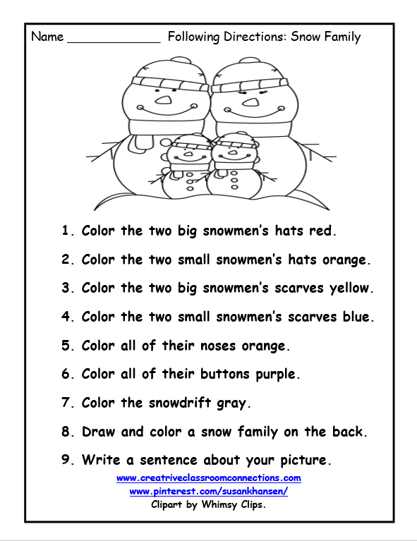This Snow Family Following Directions Worksheet Provides Practice