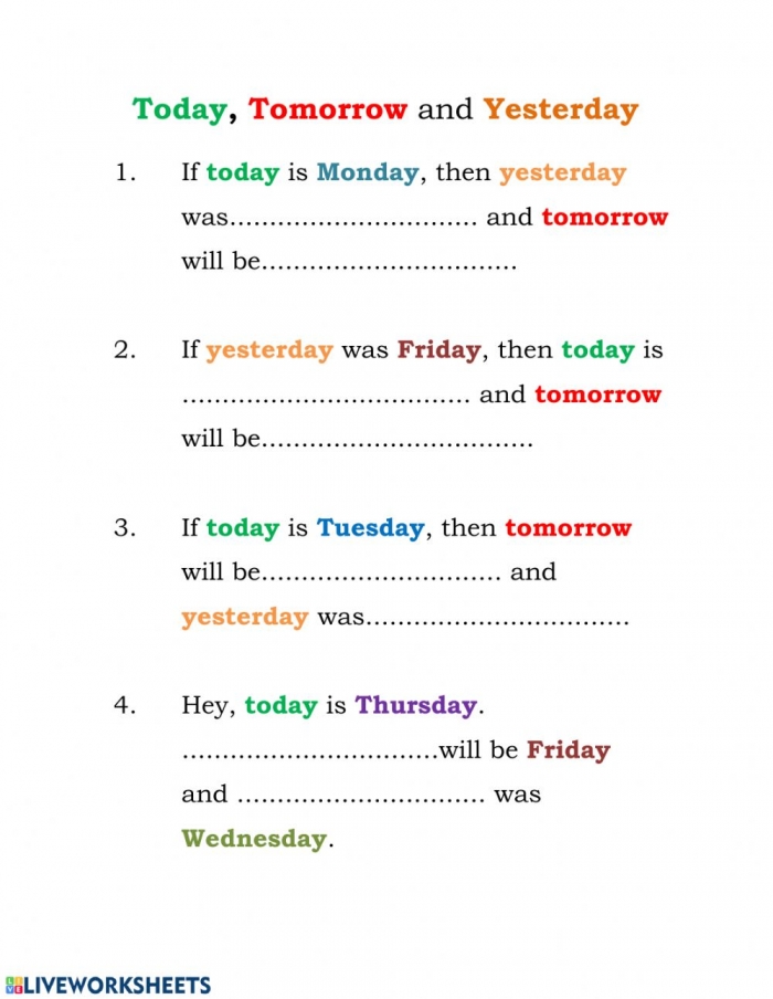 Today Tomorrow And Yesterday Worksheet