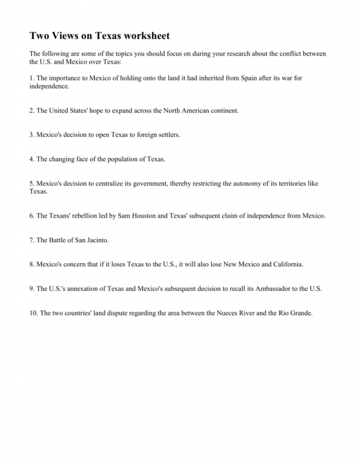 Two Views On Texas Worksheet