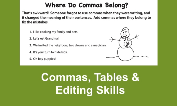 Where Do Commas Belong Grammar Activity