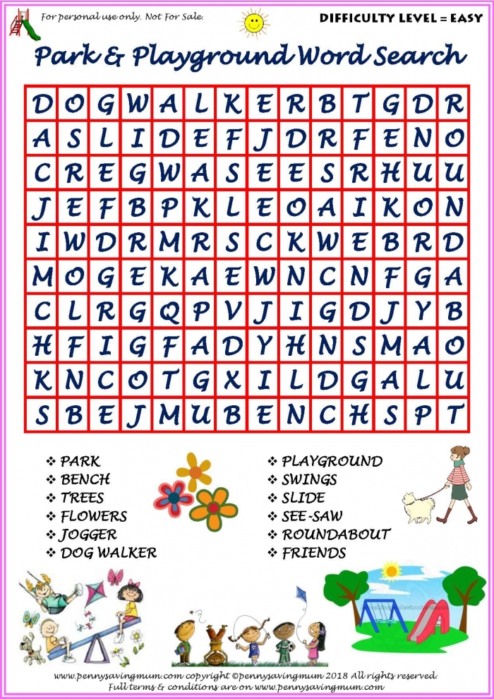 Word Search Park And Playground Easy Version Pdf