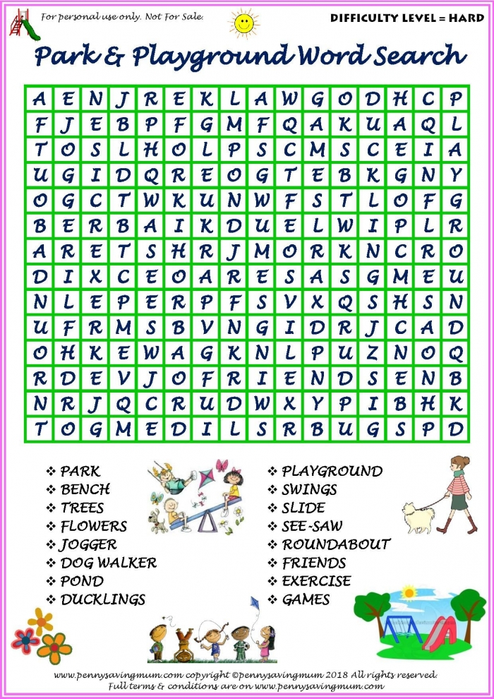 Word Search Park And Playground Hard Version Pdf