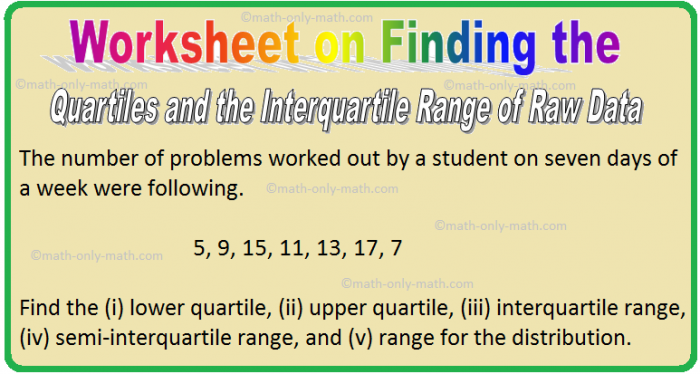 Worksheet On Finding The Quartiles   Interquartile Range Of Raw Data