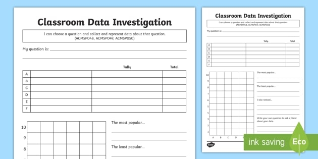 Year  Data Investigation Worksheet  Worksheet