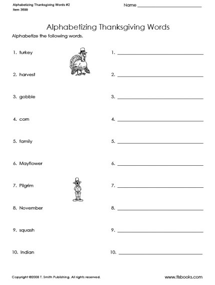 Alphabetizing Thanksgiving Words Worksheet Tlsbooks Worksheets For