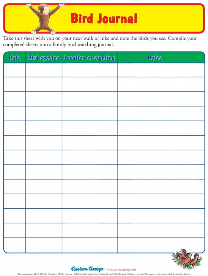Bird Journal Worksheet