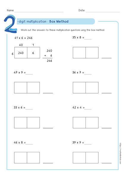 Box Method Multiplication Worksheets Pdf