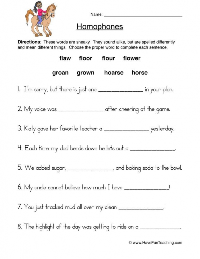 Completing Sentences With Homophones Worksheet