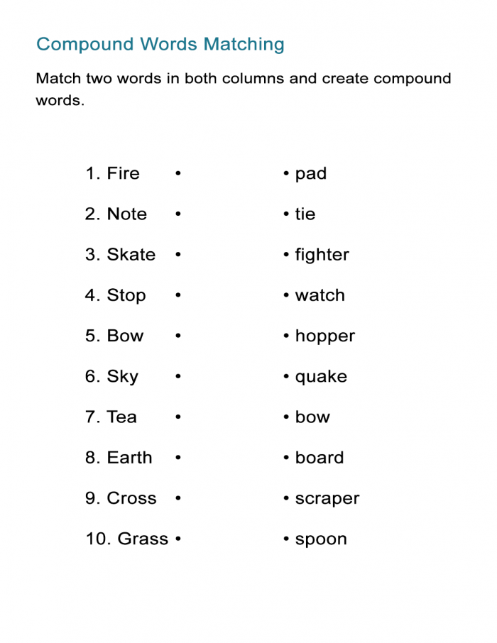 Compound Words For Kids The Matching Game Worksheet All Esl Grade