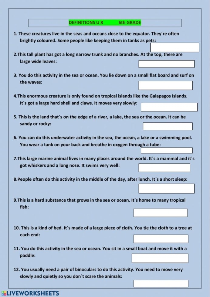 Definitions Unit Interactive Worksheet Paddle To The Sea