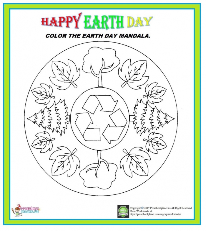 Earth Day Mandala Worksheet  Preschoolplanet