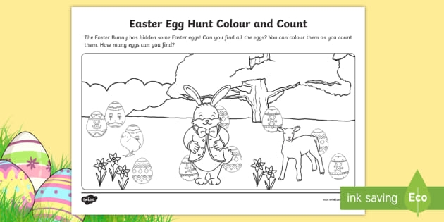 Easter Egg Hunt Color And Count Worksheet Teacher Made