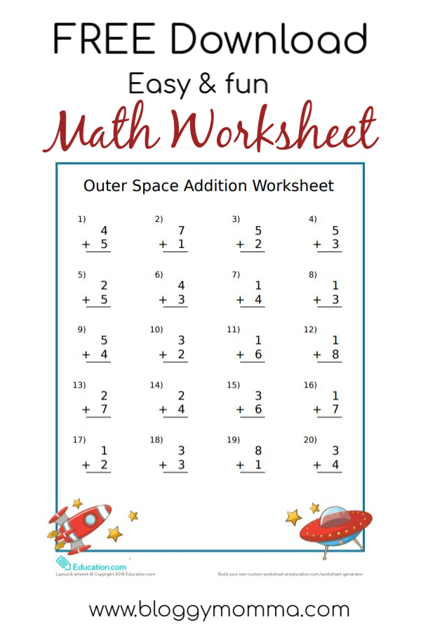 Easy And Fun Outer Space Themed Math Worksheet