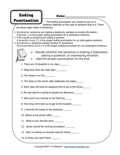 Ending Punctuation Worksheet