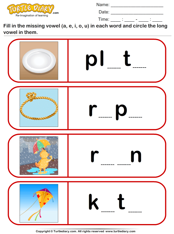 Fill Missing Vowel And Circle The Long Vowel Worksheet