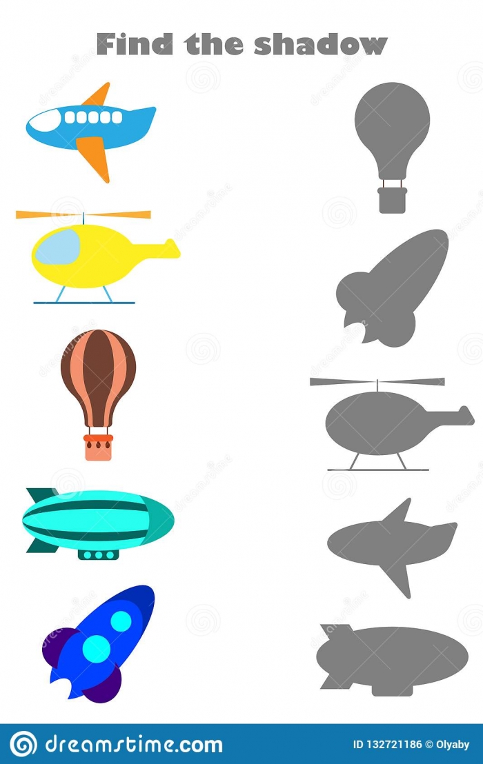 Find The Shadow Game With Pictures Of Air Transport For Children