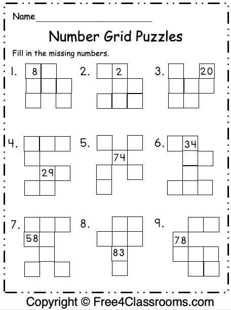Free Number Grid Puzzles Worksheet