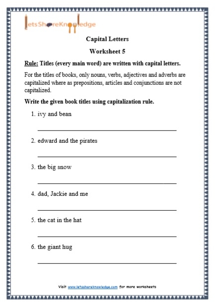 Grade  Grammar Capital Letters Printable Worksheets