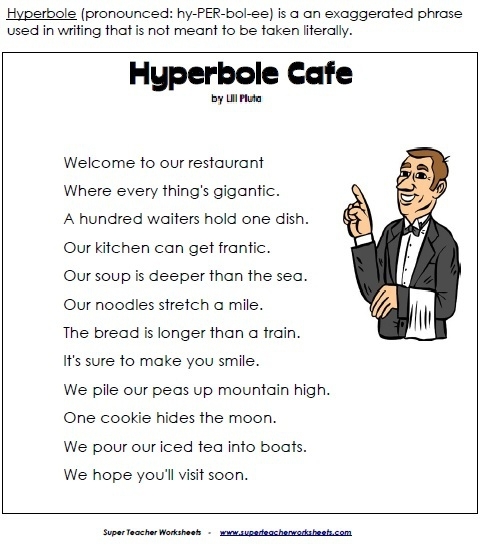 Hyperbole In Poetry Worksheets