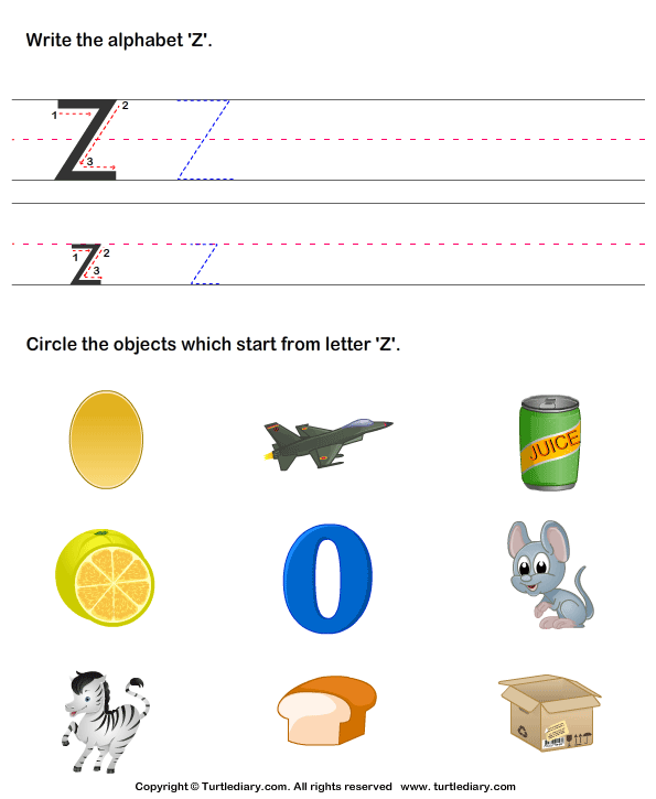 Identify Words That Start With Z Worksheet