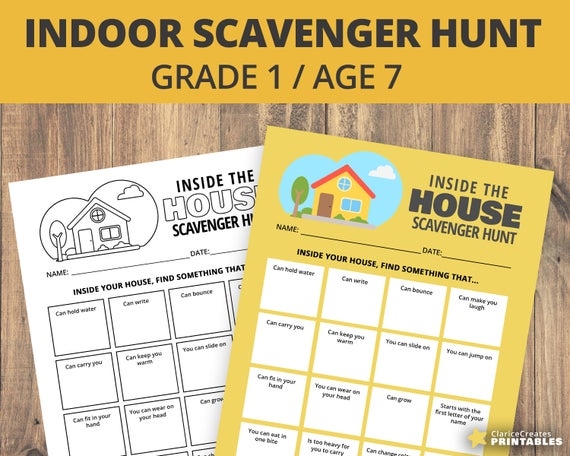 Indoor Scavenger Hunt Worksheet Grade